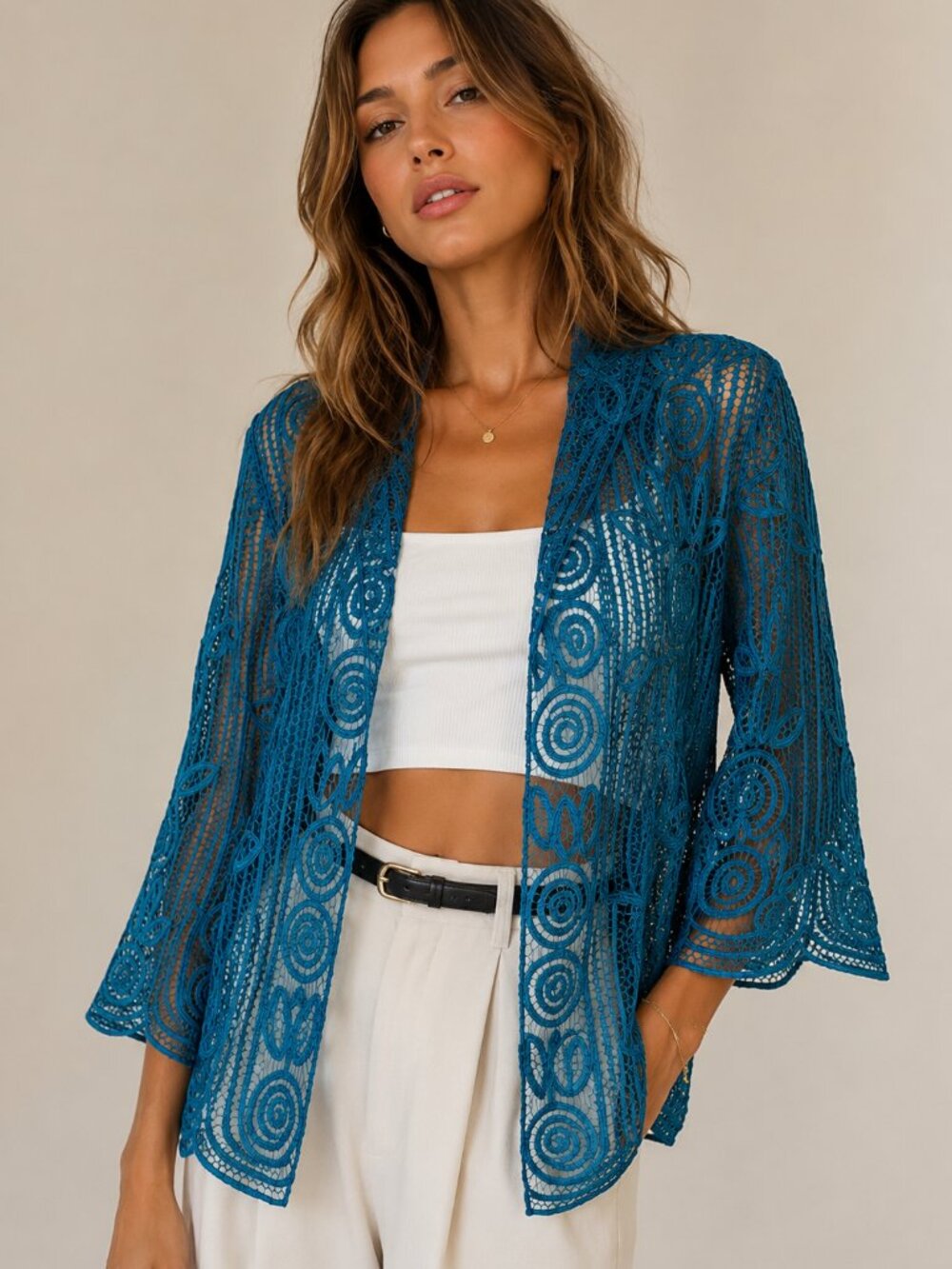 Soulmates 100% Silk Soutache Lace Open Jacket M Teal Handcrafted Art Deco Vtg